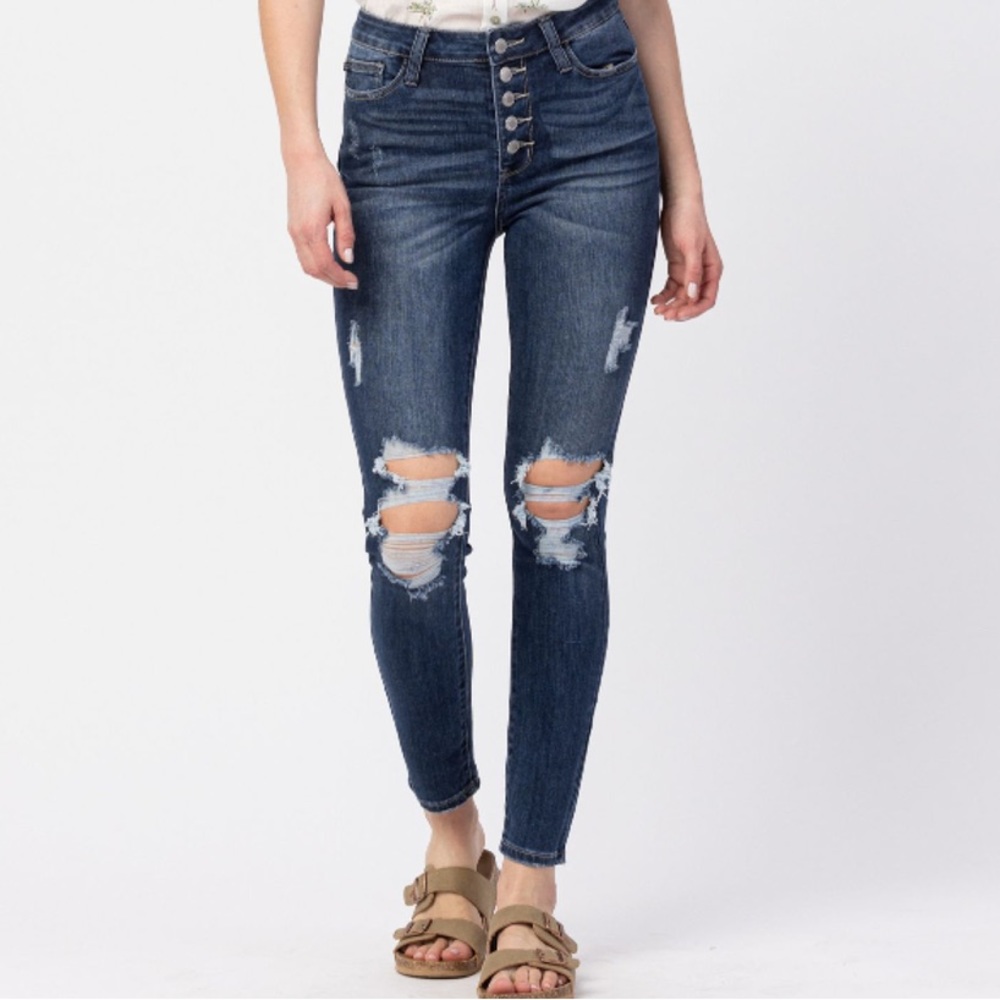 NWT Judy Blue 88477 hi rise button fly skinny Jean 28” size 24W - Picture 6 of 10